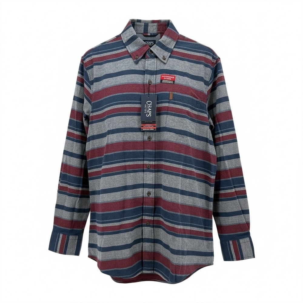 Chaps Mens XL‎ Performance Flannel Long Sleeve Button Shirt Dark Denim Gift NWT - Picture 2 of 15
